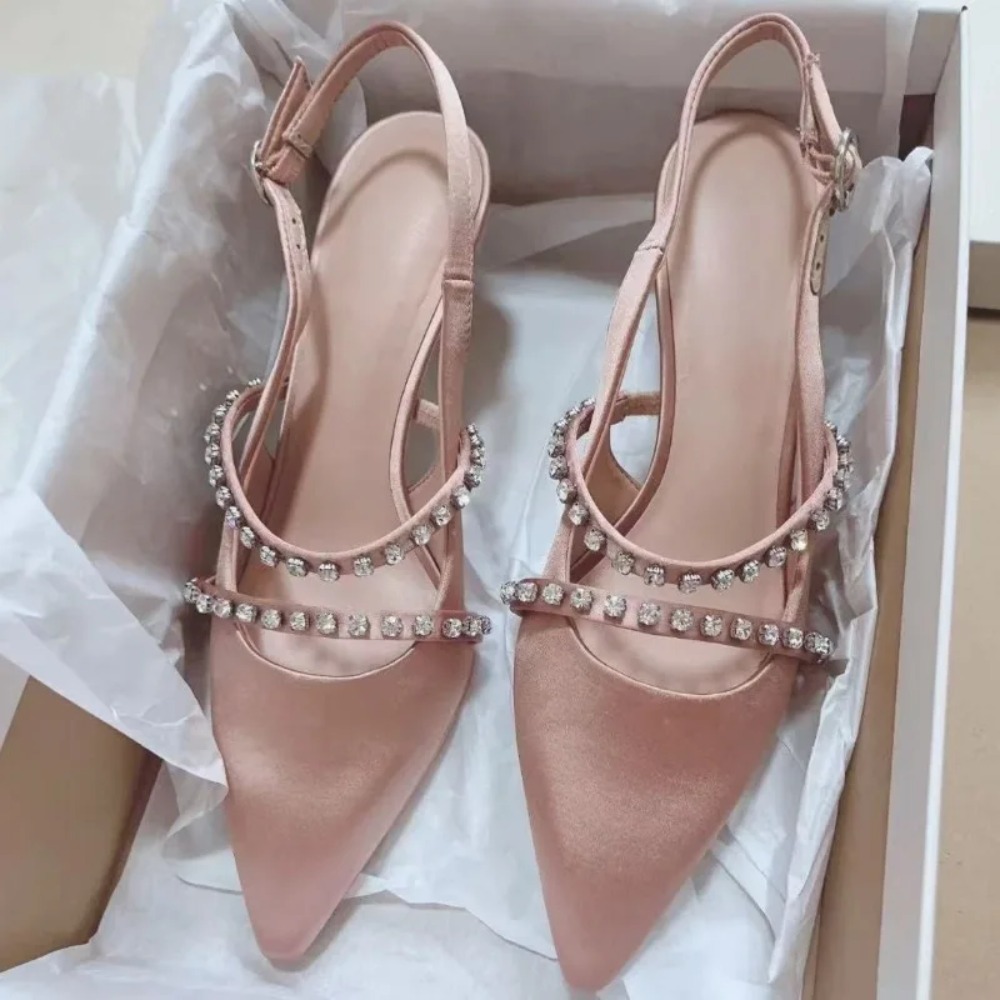 Slip Dress Satin - Fashion Women's Sandals Pink Satin Pointed